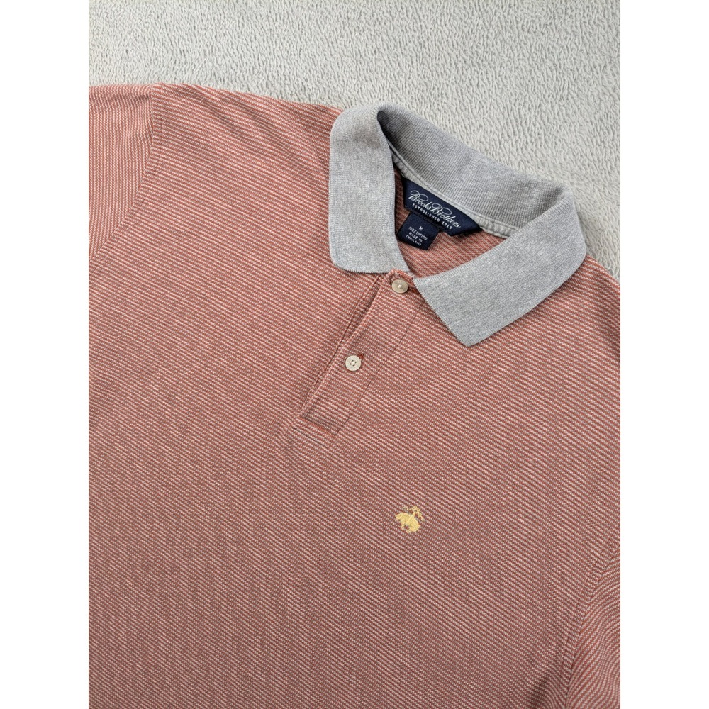 Brooks Brothers Mens Striped Polo Shirt Orange Gray Cotton Short Sleeve Size M